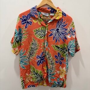 ✅ Vintage Back East CA medium Colorful tropical Hawaiian shirt Top short sleeve